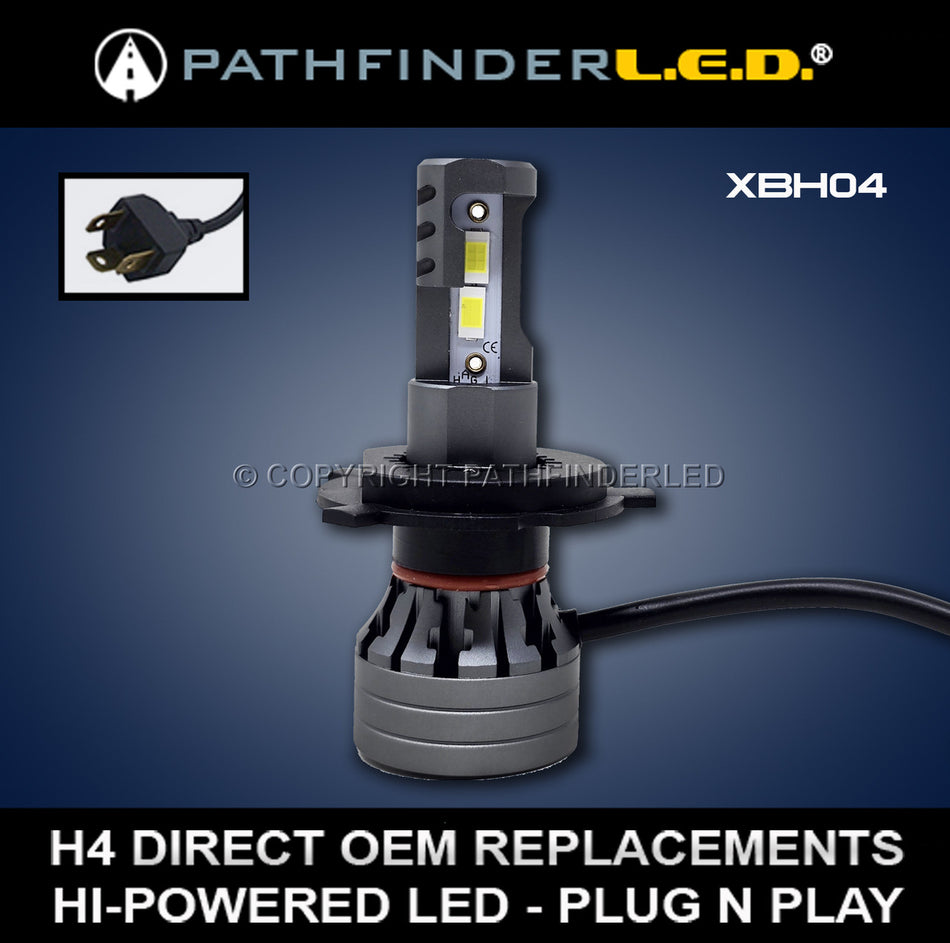 PathfinderLED Ultra Mini H4 LED Bulb (XBH04) – Adjustable Base, Hi/Lo Beam